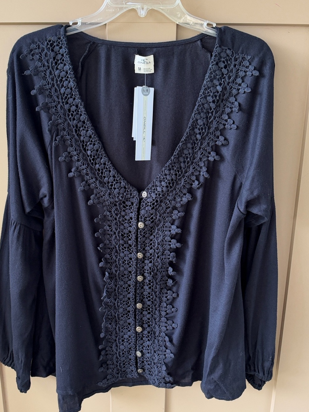 O’Neil New w Tag Women’s M Black Boho Blouse Long Sleeve